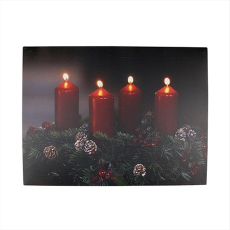 BACK2BASICS 15.75 in. Battery Operated 4 LED Lighted Holiday Candle Scene Canvas Wall Hanging BA72673